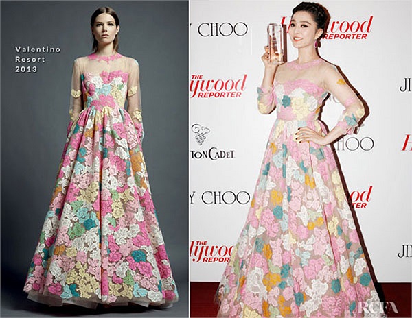 Xinh như hoa với váy hiệu Valentino. Bộ đầm này được nữ diễn viên tậu ngay khi ra mắt với giá cao ngất ngưởng lên tới 10.000 USD.