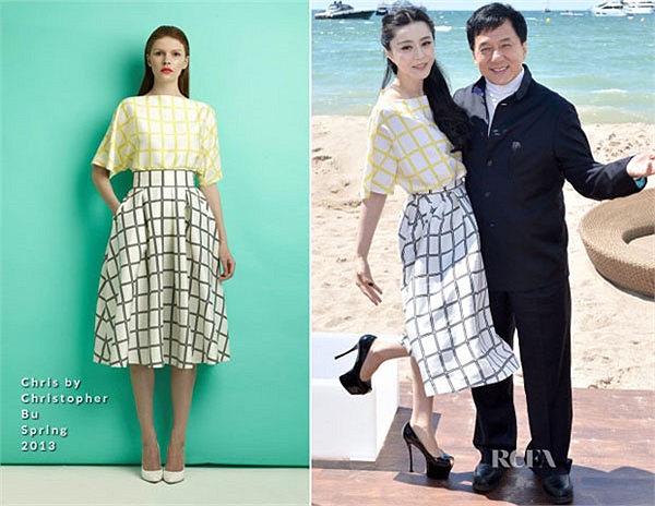 Nữ ngôi sao suýt lộ hàng khi diện chiếc váy kẻ ô hiệu Christopher Bu khi tham gia LHP Cannes.