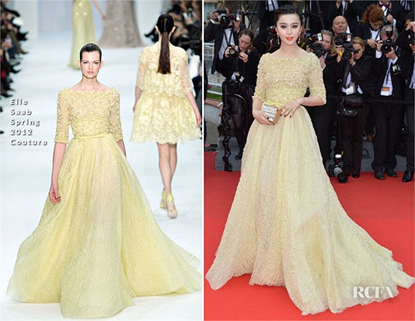 Và trông kiều diễm trong bộ váy ren vàng hiệu Elie Saab.
