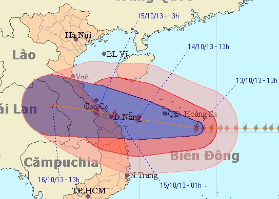 Bão số 11 giật cấp 16 đang tiến nhanh vào vùng biển miền Trung. Nguồn: Nchmf