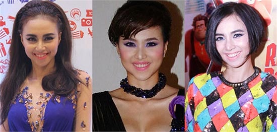 Đinh Ngọc Diệp với cách trang điểm mắt lem nhem thường thấy.