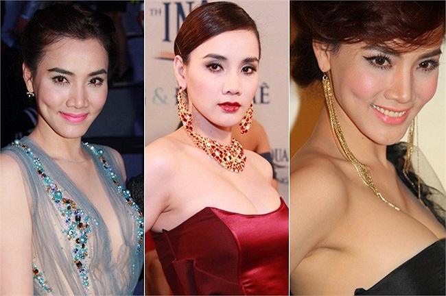 Trang Nhung không chỉ bị chê vì gu thời trang sến sẩm mà cô còn khá phung phí mỹ phẩm mỗi khi make-up. 