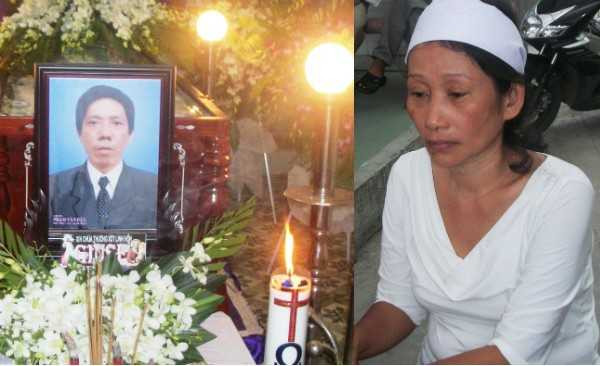 Bà Nhung đau khổ trước cái chết tức tưởi của chồng.