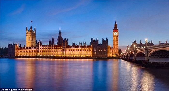 Tháp đồng hồ Big Ben ở London cũng có vẻ đẹp không kém phần kỳ vĩ trong đêm
