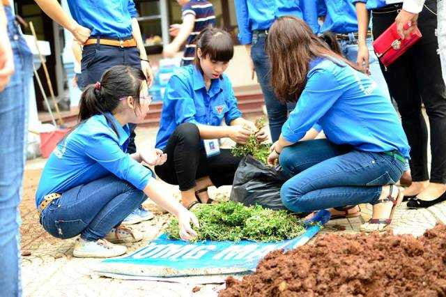 nữ sinh trồng cây