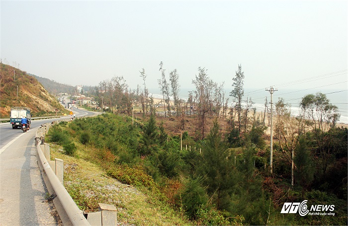 Dưới chân đèo Lý Hòa ở phía Bắc. Đường quốc lộ 1A đoạn qua đèo nằm ngay bên biển.