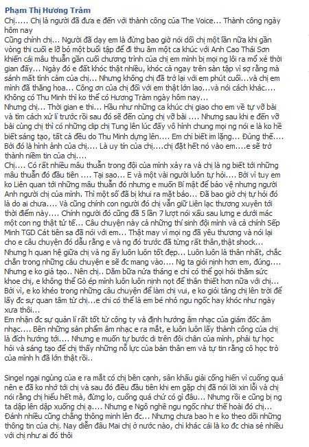 Hương Tràm – Thu Minh lời qua tiếng lại