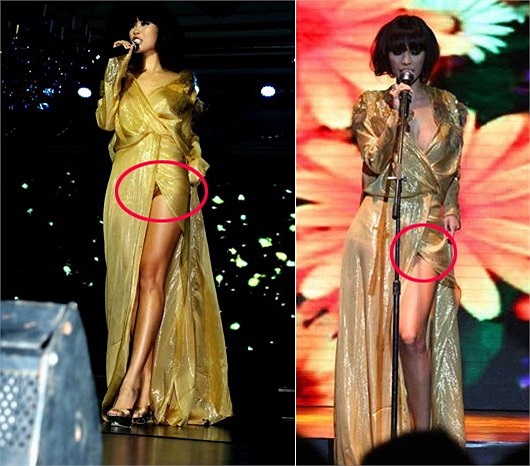 Chân dài Hà Anh từng gặp sự cố khi lên sân khấu biểu diễn, không lâu sau đó người đẹp chọn phương án an toàn để vẫn sexy mà không gặp tai tiếng.