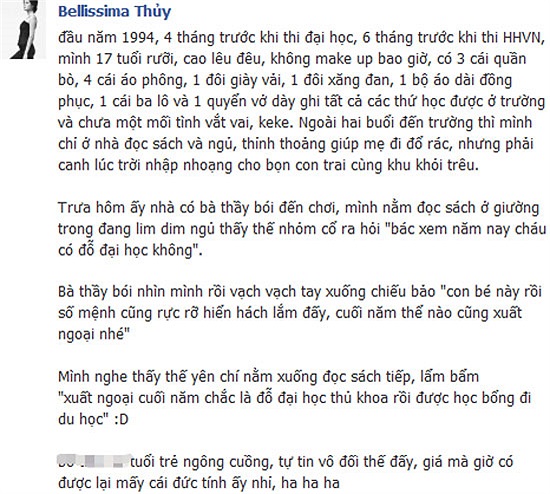 Kèm những dòng tâm sự về một cô bé 17 tuổi rưỡi, cao lêu đêu, không make up bao giờ, có 3 cái quần bò, 4 cái áo phông, 1 đôi giày vải, 1 đôi xăng đan,..., 1 quyển vở ghi tất cả những điều học được và chưa một mảnh tình vắt vai...