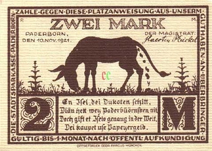 Sau chiến thanh thế giới thứ nhất, vấn đề quan trọng là phát hành đồng tiền khẩn cấp tại Đức và Áo. Đây có thể là đồng tiền kỳ lạ nhất thế giới do in hình con lừa.