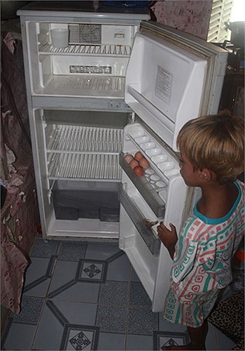 Tủ lạnh trống trơn.