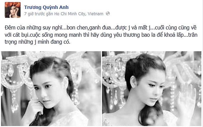 Trương Quỳnh Anh: cuộc sống mong manh, hãy dùng yêu thương bao la để khỏa lấp, trân trọng những gì mình đang có.