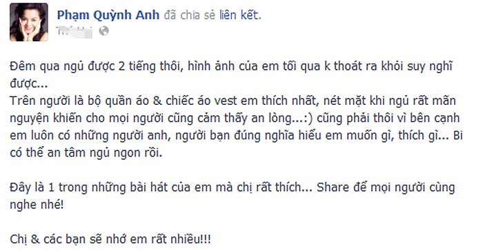 Phạm Quỳnh Anh không thể dứt ra khỏi những suy nghĩ về Wanbi Tuấn Anh, từ bộ quần áo em mặc trên người trước khi về với đất mẹ, đến bài hát mà em hay hát...