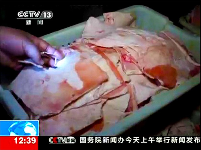 Công nhân dạy cách làm thịt cừu giả.