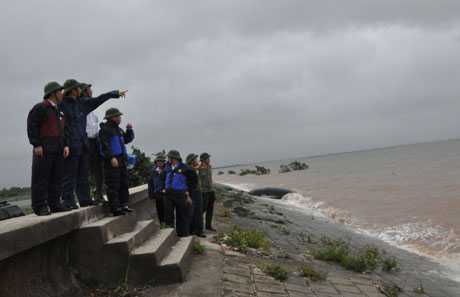 Chủ tịch UBND tỉnh kiểm tra một số điểm xung yếu trên tuyến đê Hà Nam (Quảng Yên)