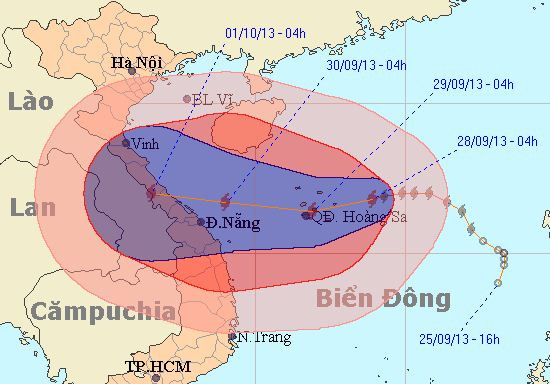 Đến 04 giờ ngày 30/9, vị trí tâm bão ở vào khoảng 16,7 độ Vĩ Bắc; 109,0 độ Kinh Đông, trên vùng biển ngoài khơi các tỉnh Hà Tĩnh đến Thừa Thiên Huế.