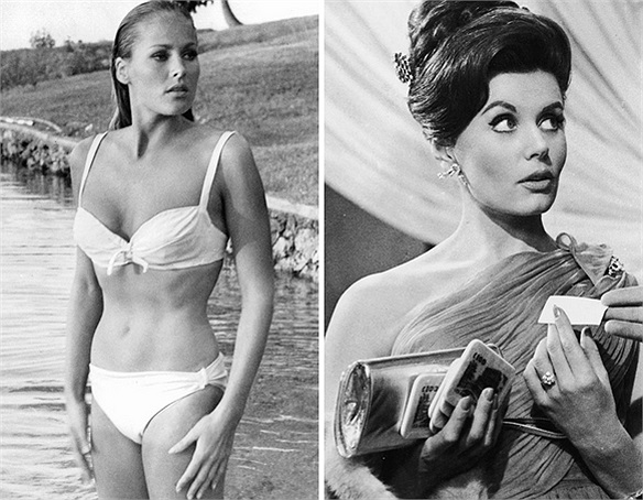 Dr. No: Honey Rider (Ursula Andress đóng) và Sylvia Trench (Eunice Gayson đóng)khiến khán giả ấn tượng với nhân vật Honey với những đường cong nóng bỏng khi khoe dáng ngọc cùng bộ bikini khá táo bạo thời bấy giờ.