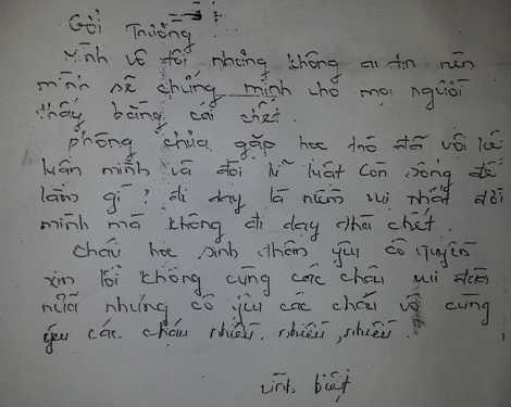 Thư tuyệt mệnh của cô giáo Tuyền