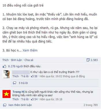 “10 điều nông nổi” của giới trẻ khiến dân mạng “dậy sóng”.