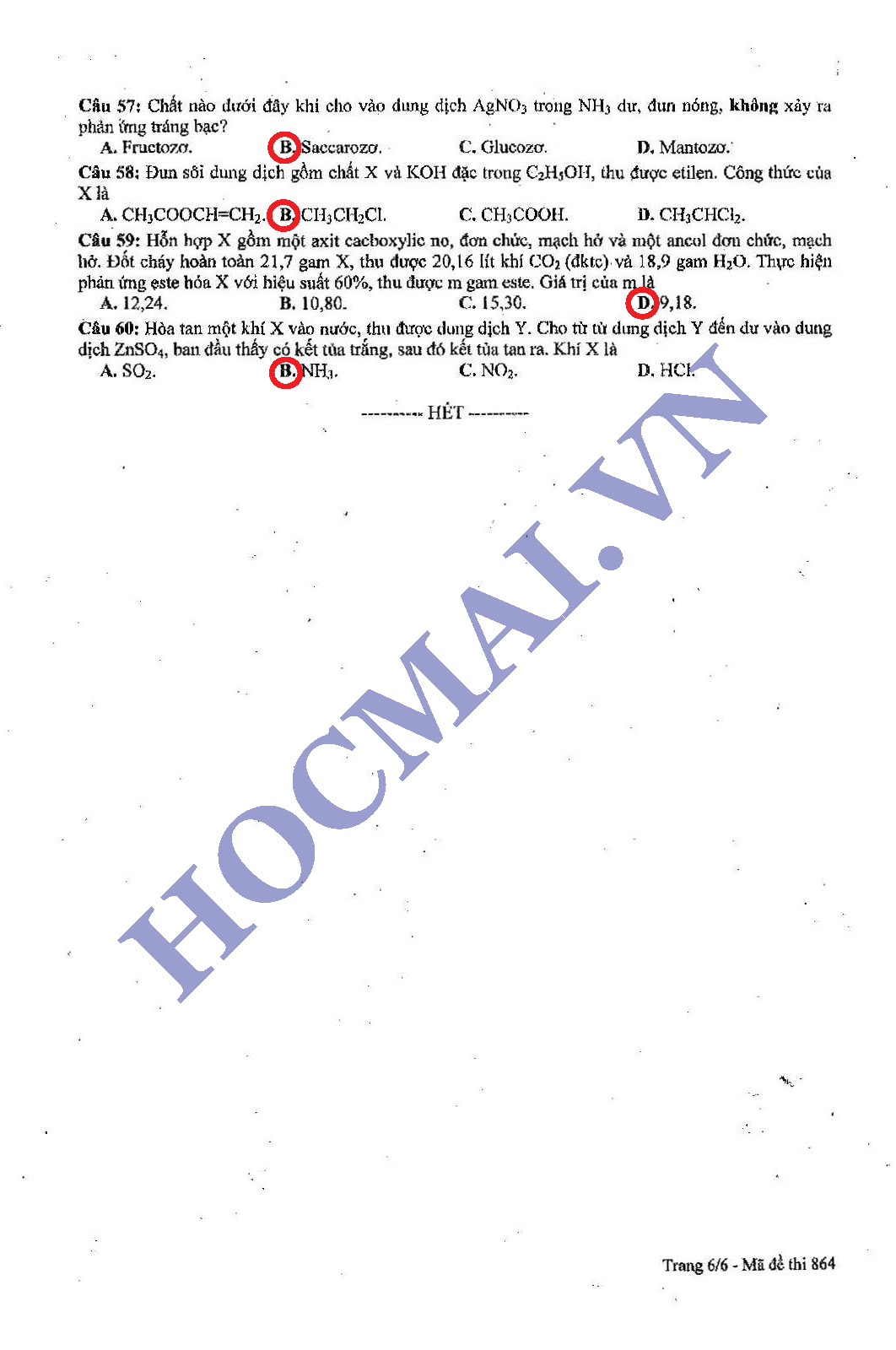 đáp án môn hóa học 2013