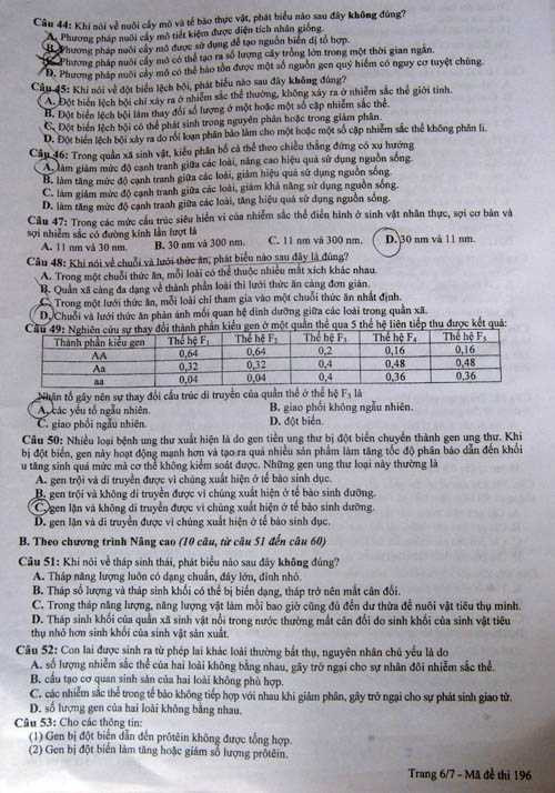 đề sinh học 2013