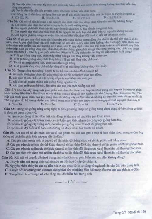 đề sinh học 2013