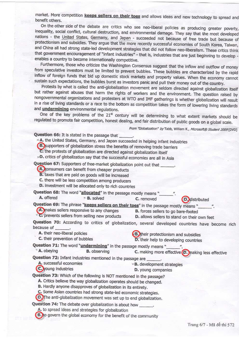 đáp án Tiếng Anh 2013