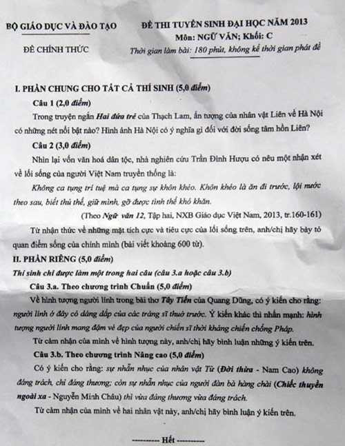 Đề văn khối C năm 2013