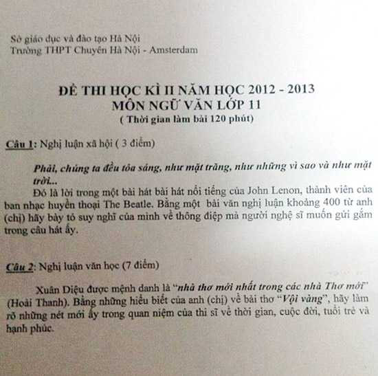 đề thi văn trường Amsterdam
