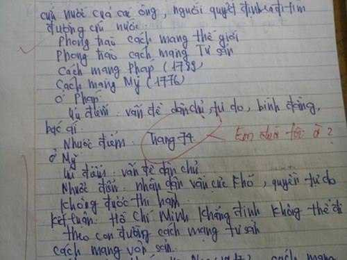 Lời phê ở bài kiểm tra Lịch sử "Em đùa tôi à".