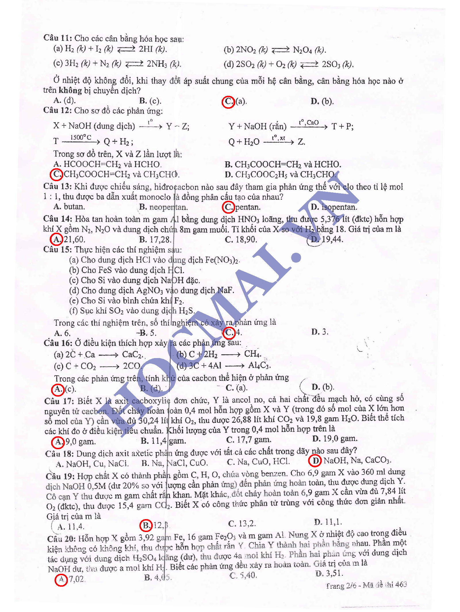 đề thi, đáp án môn Hóa, Tiếng Anh