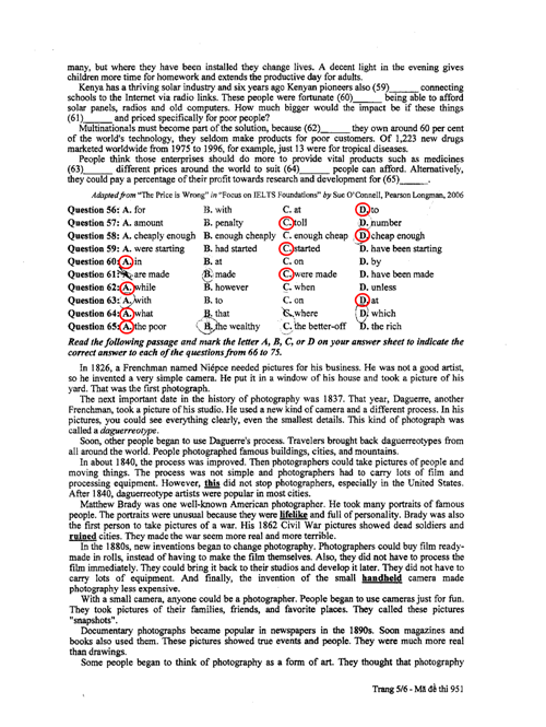 đề thi, đáp án môn Hóa, Tiếng Anh