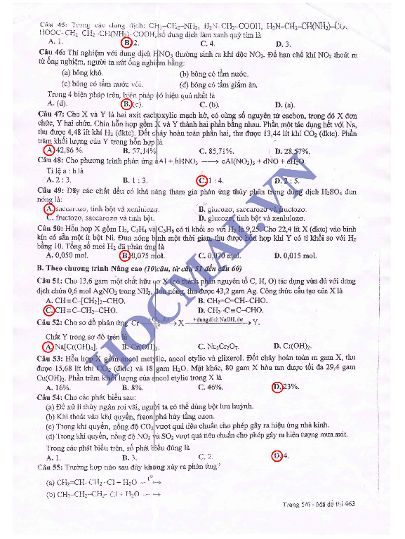 đề thi, đáp án môn Hóa, Tiếng Anh