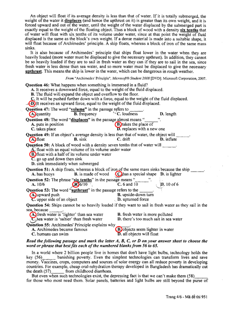 đề thi, đáp án môn Hóa, Tiếng Anh