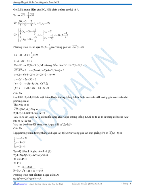 đáp án môn Toán cao đẳng 2013