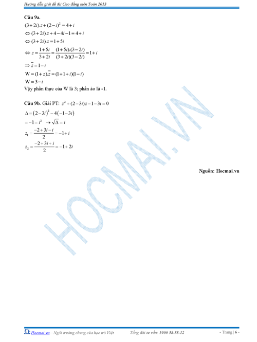 đáp án môn Toán cao đẳng 2013