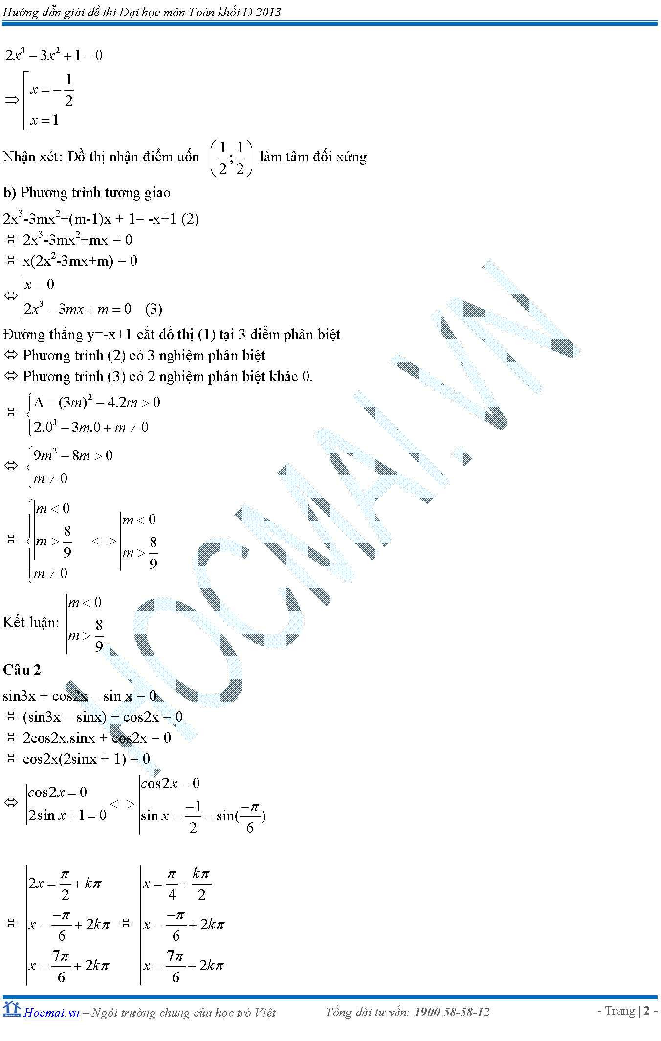 đáp án môn toán khối D