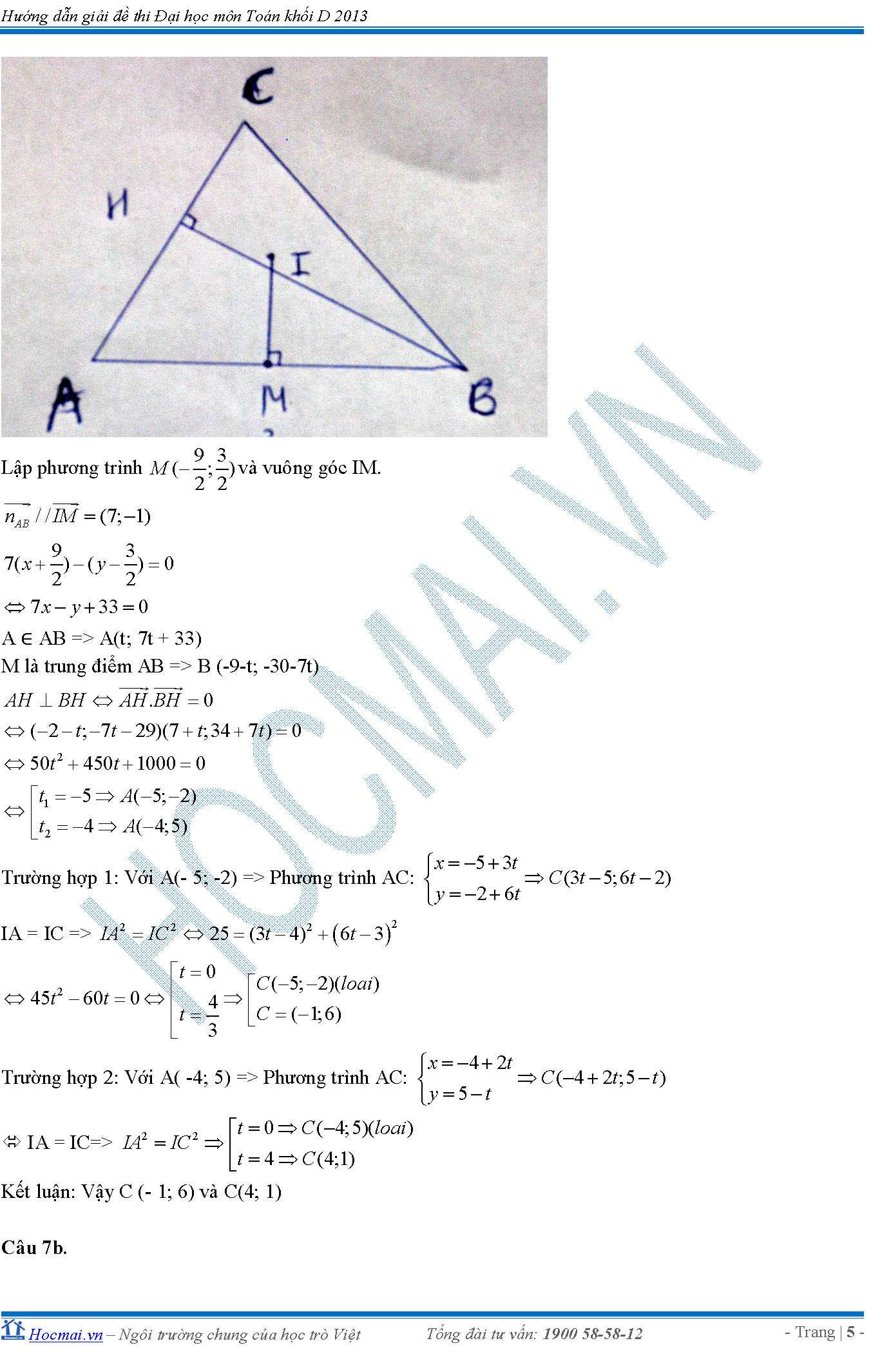 đáp án môn toán khối D