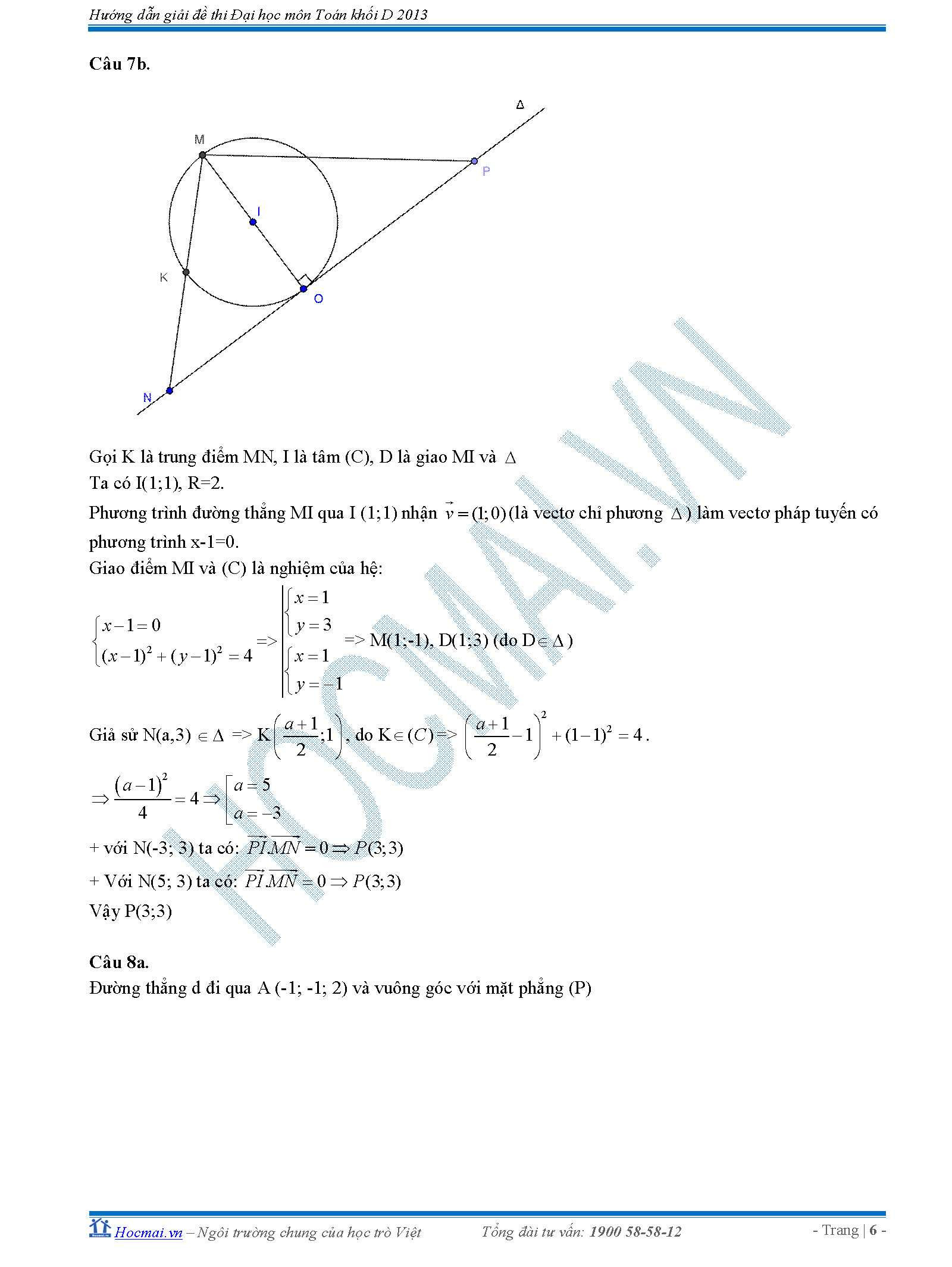 đáp án môn Toán khối D