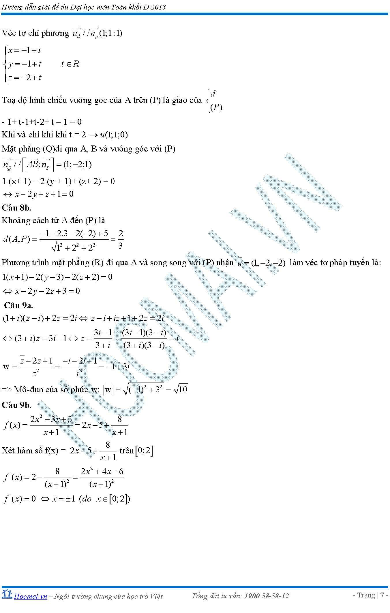 đáp án môn toán khối D