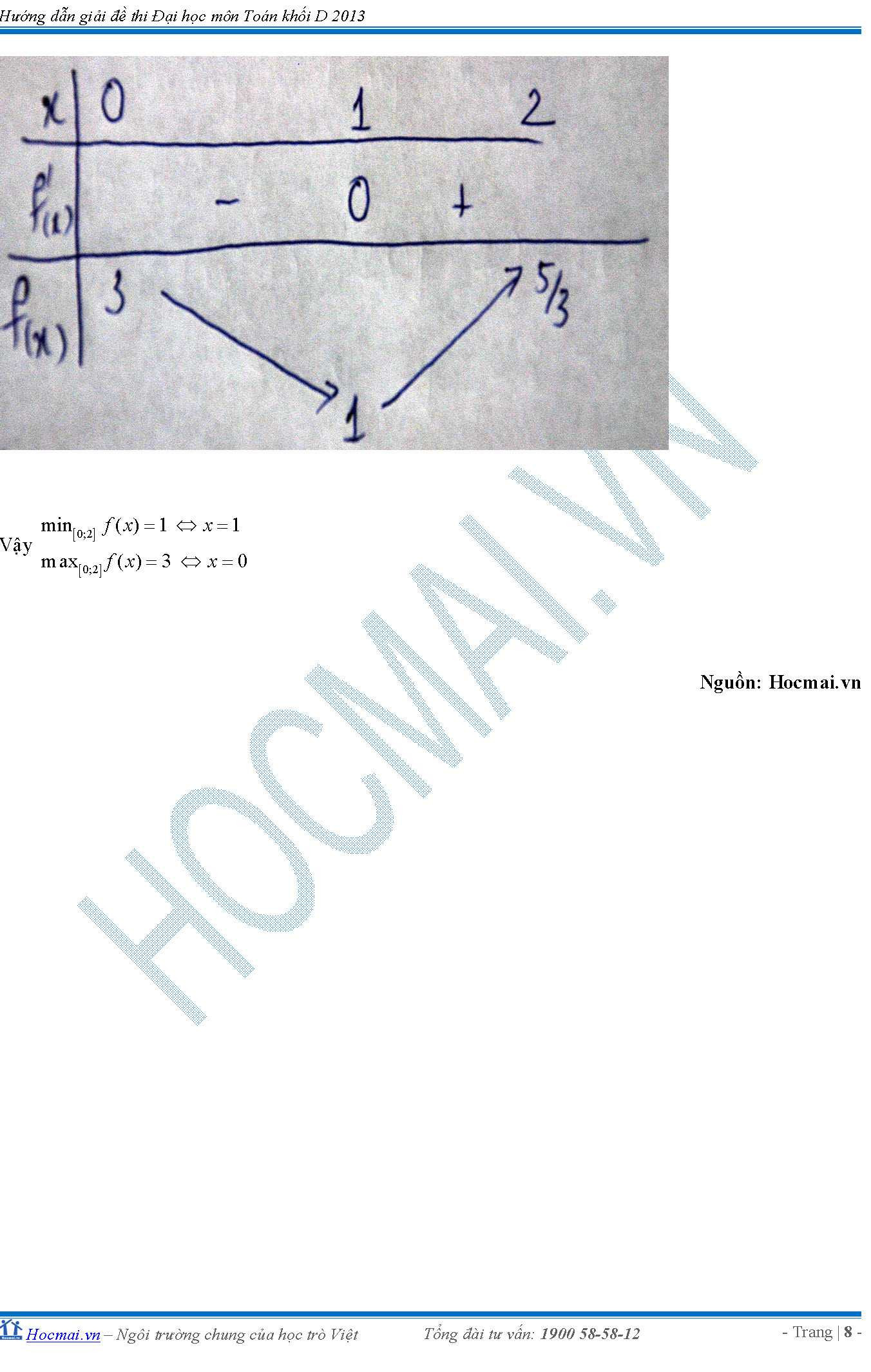 đáp án môn toán khối D