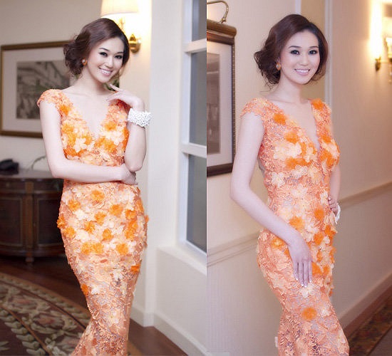 Người đẹp Khánh My biết cách làm mình trở nên gợi cảm những vẫn kín đáo với váy hoa cổ chữ V.