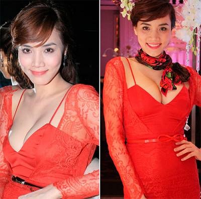 Siêu mẫu Trang Nhung rất biết tôn lợi thế vòng một bốc lửa khi chọn các kiểu đầm cổ rộng mênh mang.
