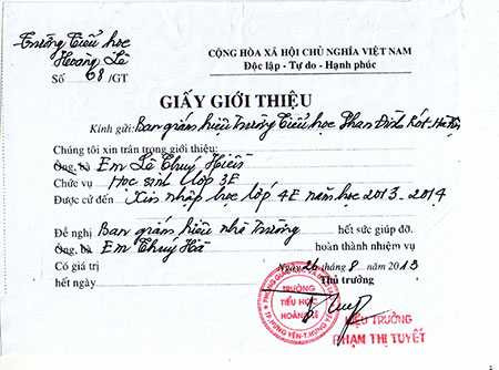 Giấy giới thiệu sai chính tả 