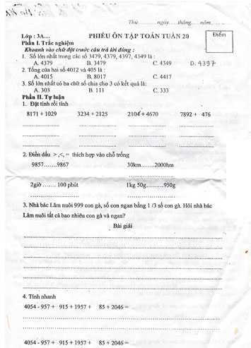 Đề toán lớp 3