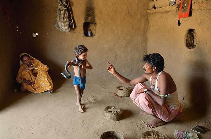 Las niñas aprenden a domesticar serpientes venenosas en la naturaleza, a cuidarlas y a conocerlas y estar cerca de ellas.