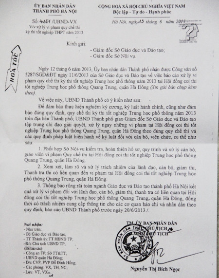 clip tiêu cực thi cử tại trường THPT Quang Trung