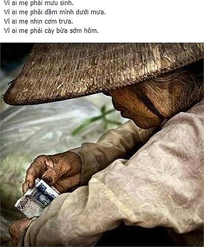 Mẹ gom từng đồng tiền lẻ kiếm tiền nuôi con được đăng tải tên trang mạng 'Vì mẹ là mẹ của con'.