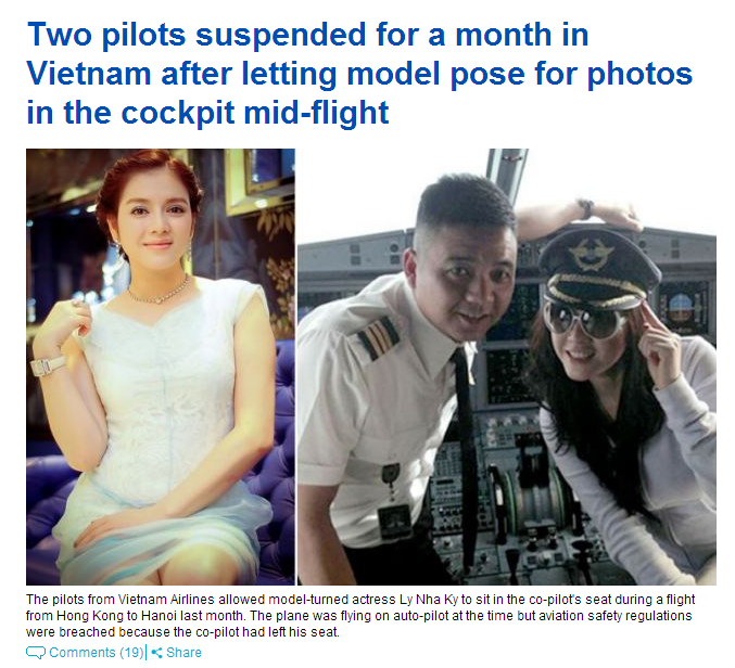 Bài viết về vụ lùm xùm trên máy bay của Lý Nhã Kỳ được để cỡ lớn cùng ảnh và dòng title rất thu hút