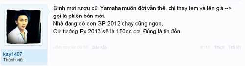 Nhận xét của một thành viên trên diễn đàn Tinh Tế về mẫu xe Exciter mới ra mắt.